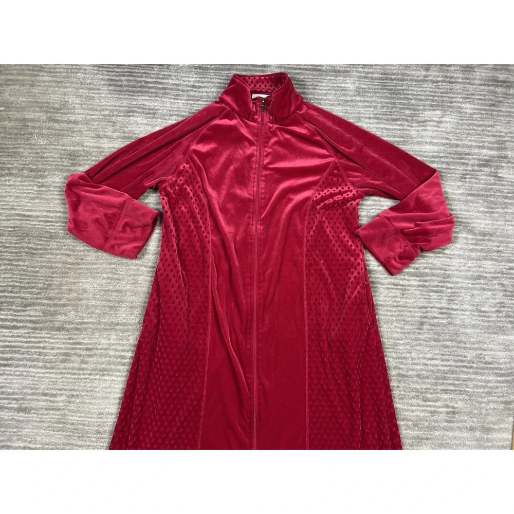 Sag‎ Harbor Sleepwear Womens Medium Red Velour Full Zip Long Sleeve Polyester